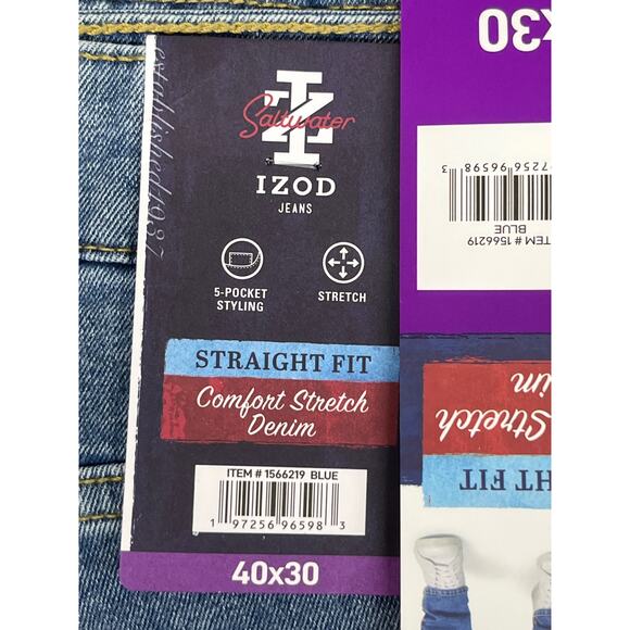 IZOD Saltwater Men's Stretch Straight Fit Comfort Blue Jeans Size 40x30 NWT - Picture 2 of 4